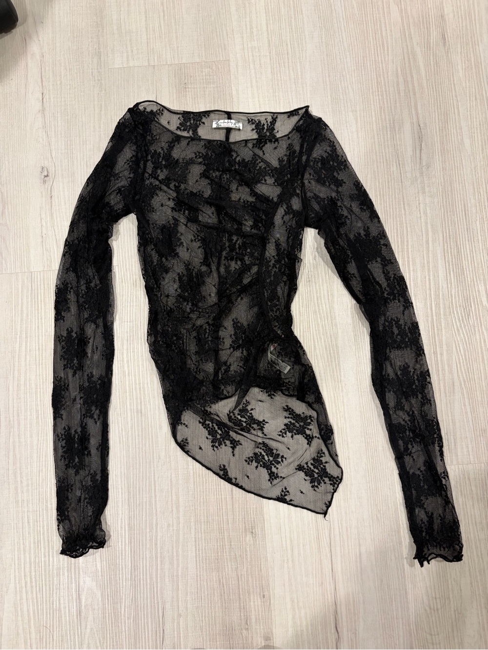 Free People Sheer Black Lace Long-Sleeve Top